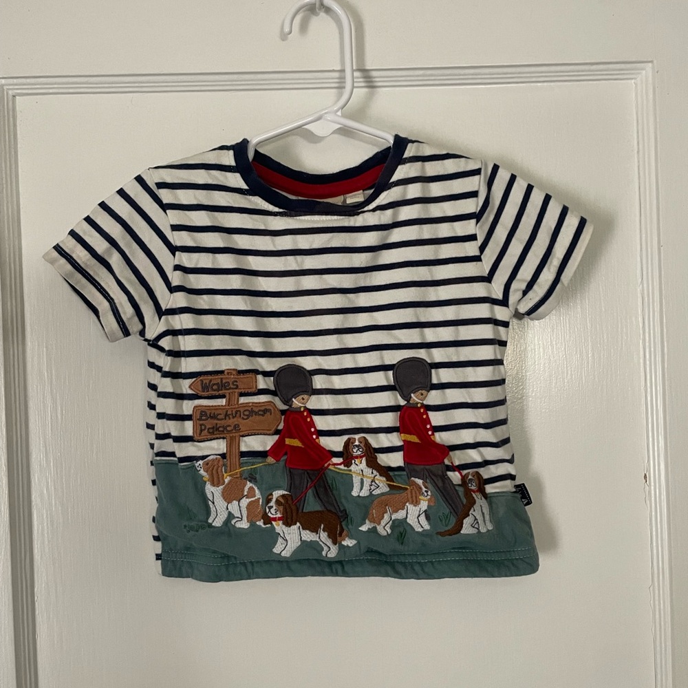 Jojo Maman Bebe Striped Short-Sleeve Kids Tee with Royal Guard & Dogs Sz 18-24mo